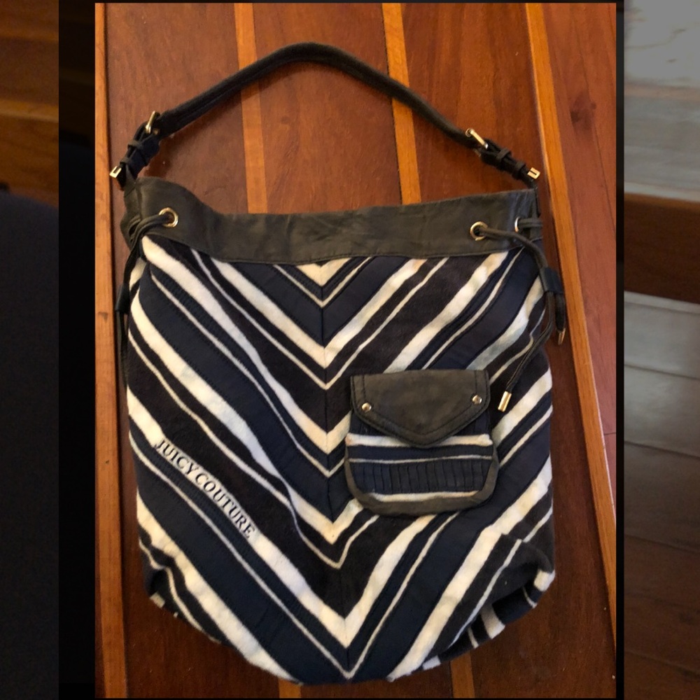 Juicy Couture navy and white chevron tote